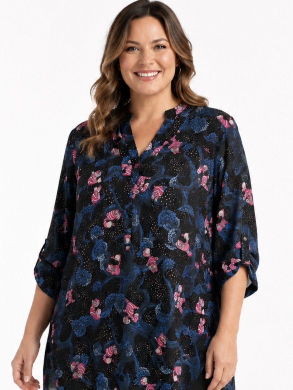 Torrid Disney Cheshire Cat Print Harper Tunic Top Shirt Flowy Size 3 NEW